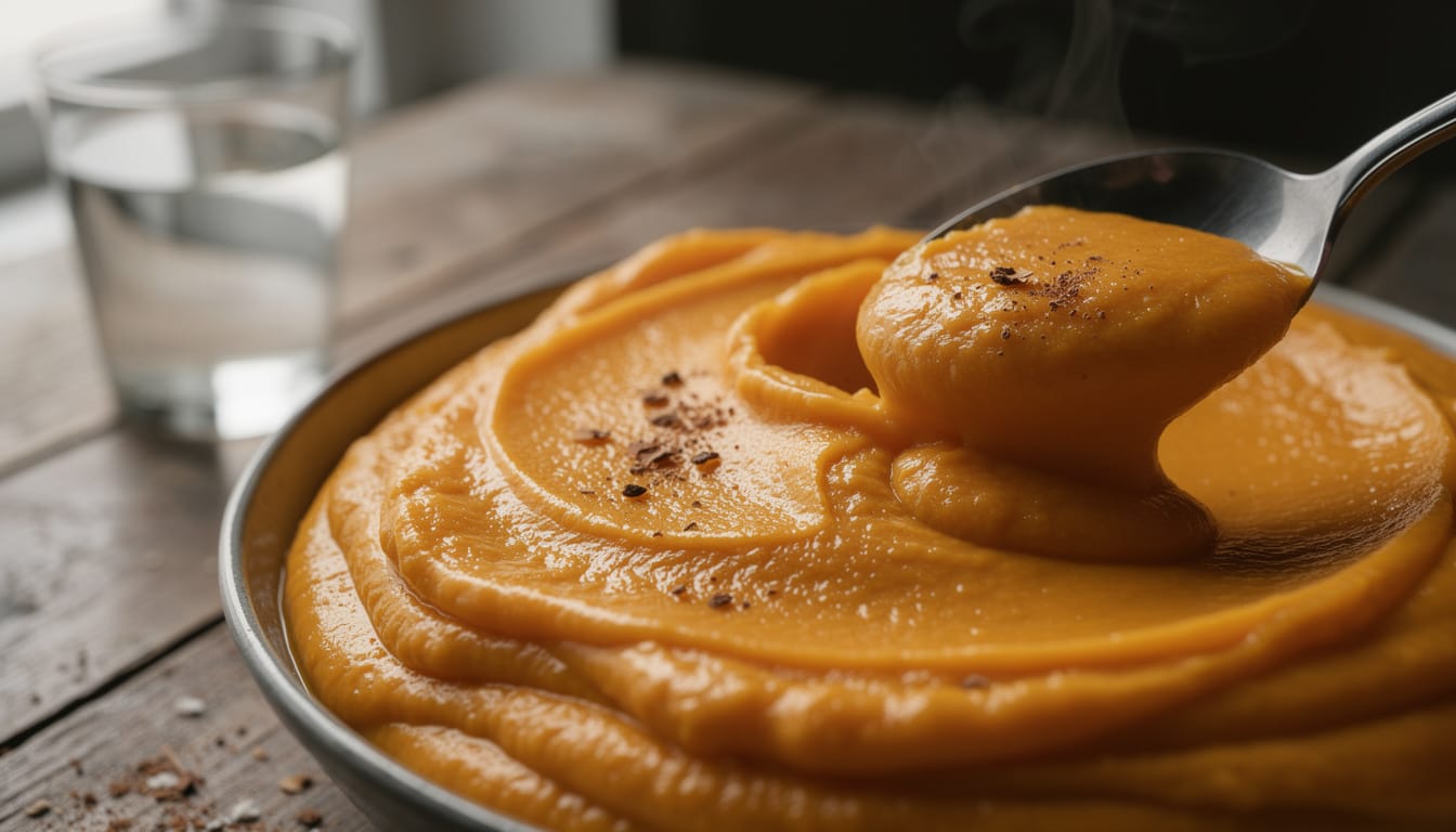 découvrez une purée de potimarron onctueuse préparée en seulement 15 minutes avec votre thermomix. une recette simple, rapide et délicieuse pour réchauffer vos repas d'automne.