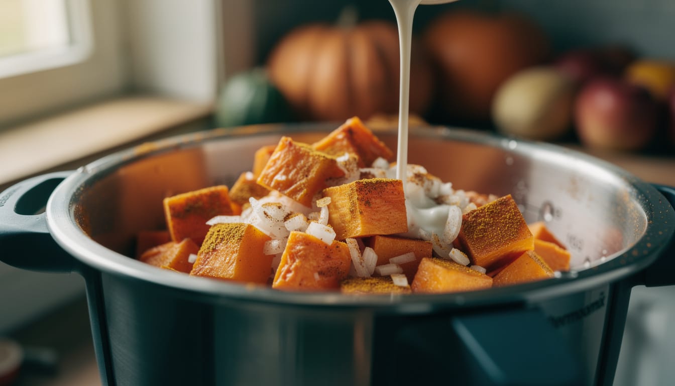 découvrez notre recette rapide et facile de purée de potimarron onctueuse au thermomix, prête en seulement 15 minutes pour un repas savoureux et réconfortant.