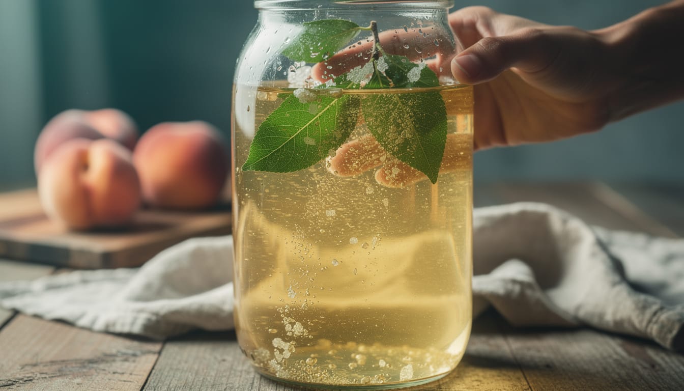 découvrez notre recette artisanale de vin de pêche avec les feuilles, prêt en 40 jours, pour un breuvage naturel et savoureux à préparer chez vous.