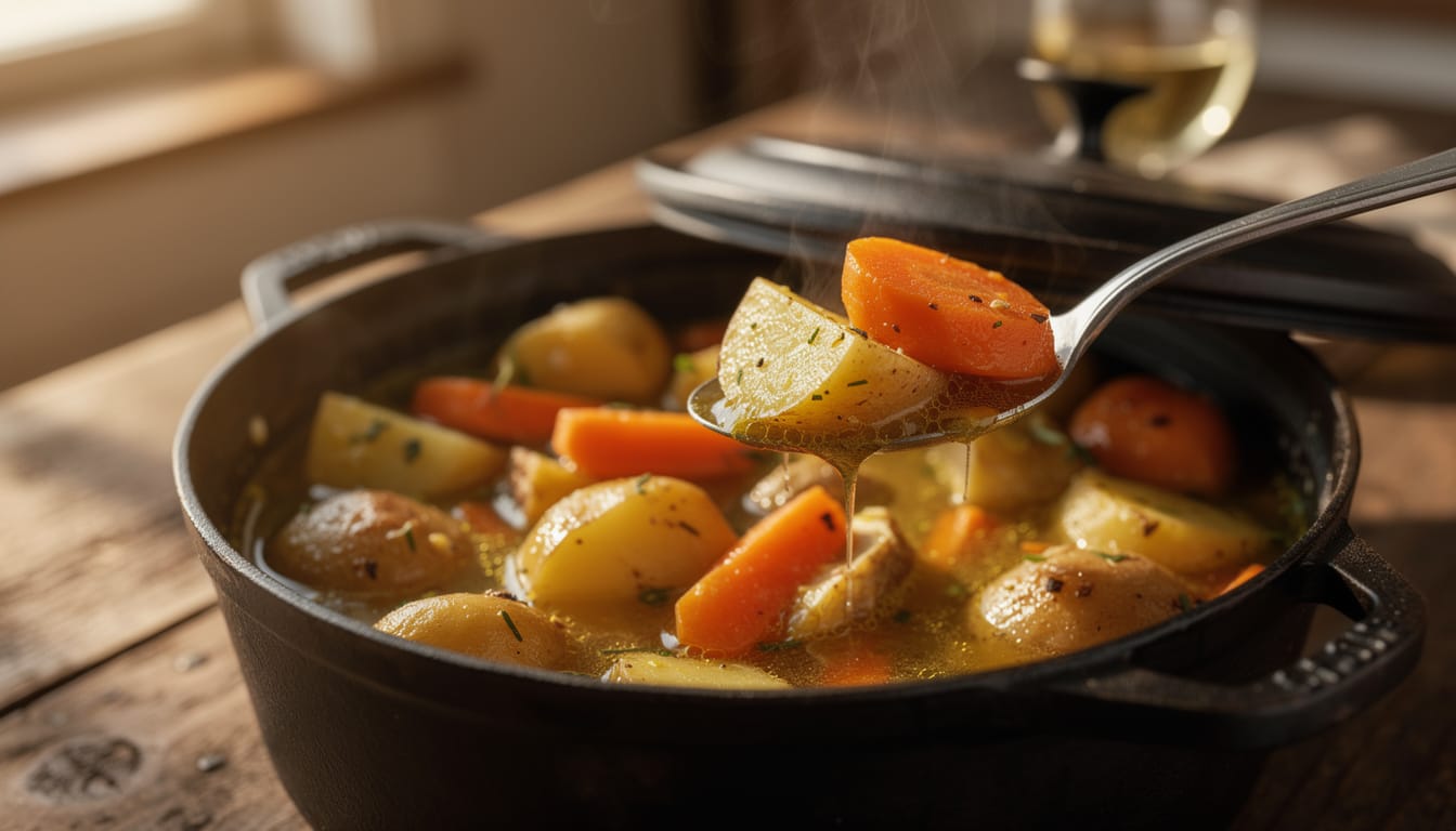 découvrez une recette mijotée réconfortante à base de pomme de terre, carotte et oignon cocotte, parfaite pour un repas chaleureux et savoureux.