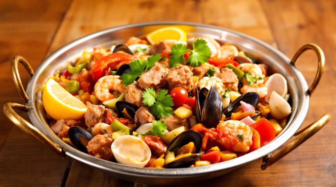 découvrez la cataplana de porc et fruits de mer, une recette portugaise traditionnelle qui marie à merveille les saveurs de la terre et de l'océan. un plat savoureux et convivial à partager !