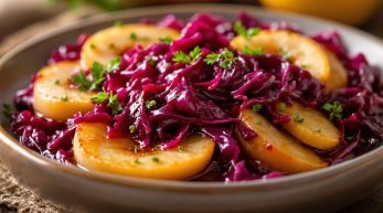 découvrez notre recette de chou rouge braisé aux pommes : un plat doux, parfumé et facile à préparer, idéal à laisser mijoter pour accompagner vos repas d'automne.
