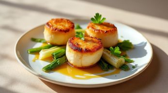 découvrez une recette élégante et rapide de délices croustillants de saint-jacques aux poireaux, enroulés dans une feuille de brick pour une entrée savoureuse et raffinée.