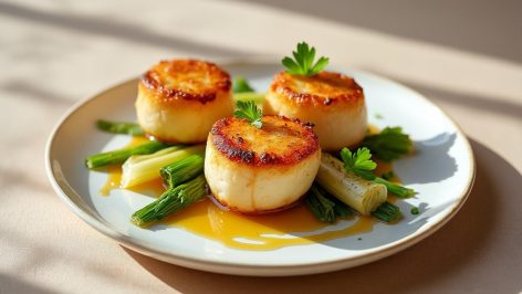 découvrez une recette élégante et rapide de délices croustillants de saint-jacques aux poireaux, enroulés dans une feuille de brick pour une entrée savoureuse et raffinée.