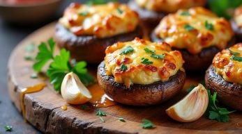 découvrez nos délices de champignons farcis à l’ail et aux fines herbes, un apéro chaud, fondant et croustillant, parfait pour régaler vos invités au four.