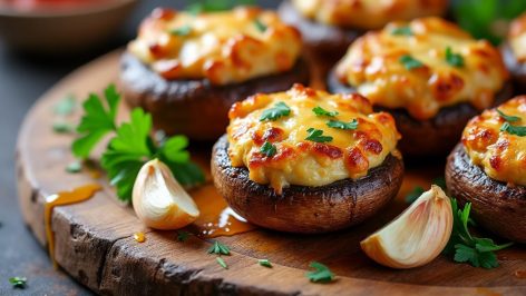 découvrez nos délices de champignons farcis à l’ail et aux fines herbes, un apéro chaud, fondant et croustillant, parfait pour régaler vos invités au four.