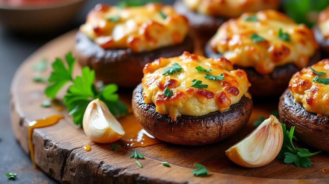 découvrez nos délices de champignons farcis à l’ail et aux fines herbes, un apéro chaud, fondant et croustillant, parfait pour régaler vos invités au four.