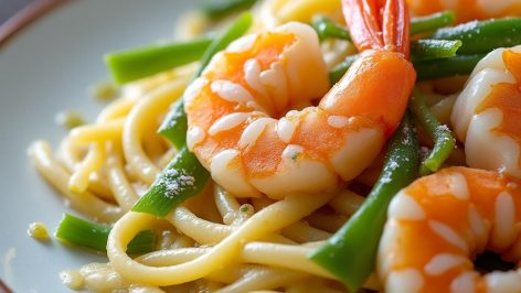 découvrez notre recette de linguine délicates aux poireaux fondants, nappées d'une crème veloutée et garnies de crevettes savoureuses, pour un repas gourmand et raffiné.