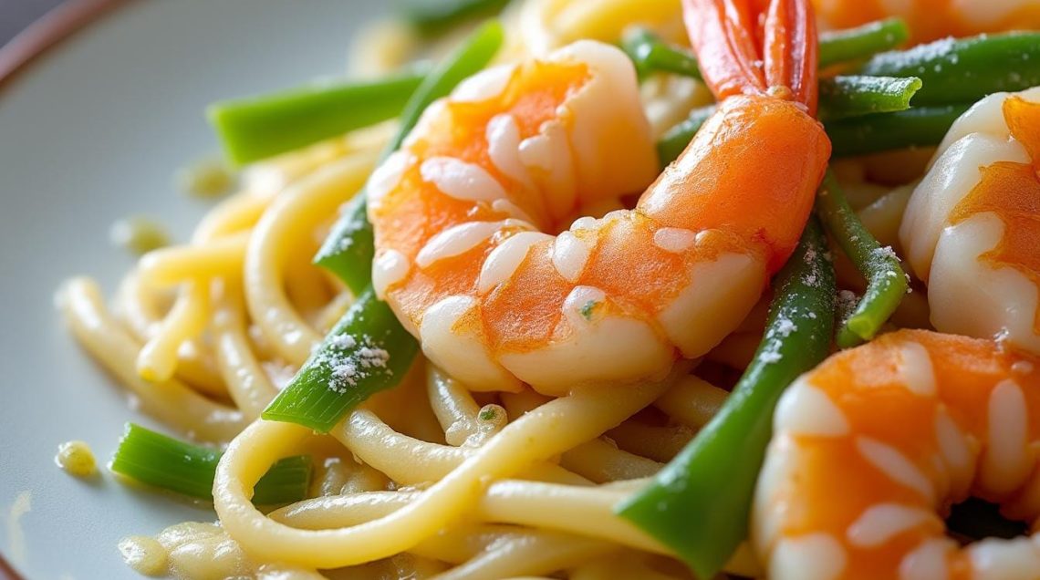 découvrez notre recette de linguine délicates aux poireaux fondants, nappées d'une crème veloutée et garnies de crevettes savoureuses, pour un repas gourmand et raffiné.